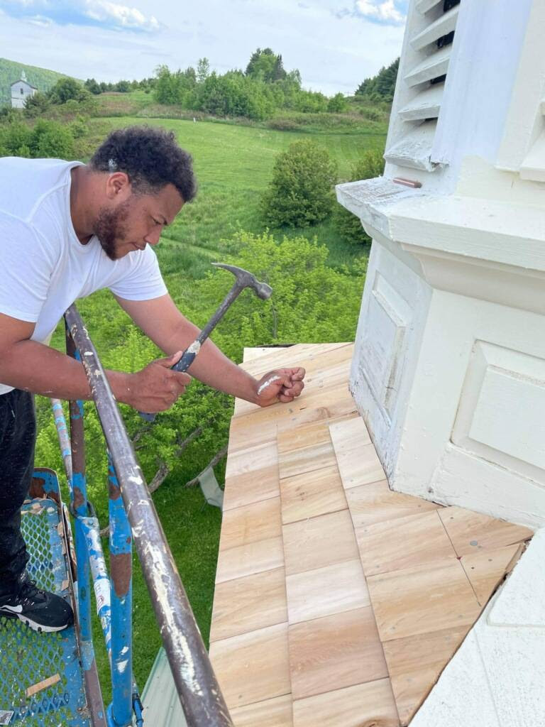 Angel Dog Steeple construction work