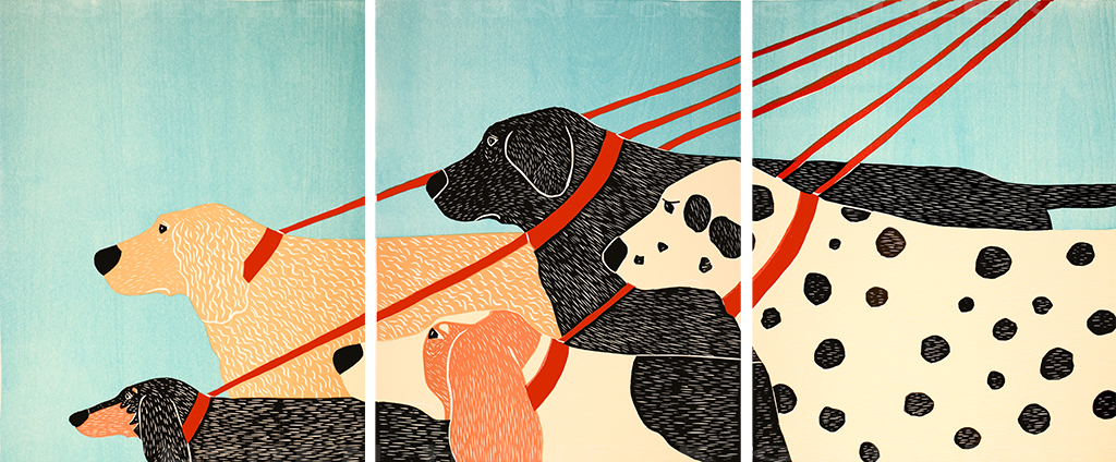 Dog Walker Triptych Giclee Print | Dog Mountain, VT - Stephen Huneck