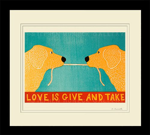 Love is Give and Take - Golden Retriever Original Woodcut | Dog Mountain, VT  - Stephen Huneck