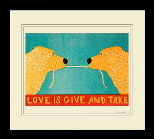 Love is Give and Take - Golden Retriever Original Woodcut | Dog Mountain, VT - Stephen Huneck