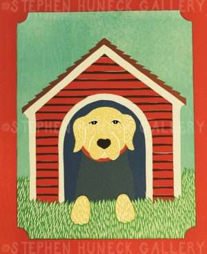 In the Dog House - Original Woodcut