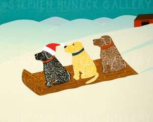 Holiday Sled Dogs - Giclee