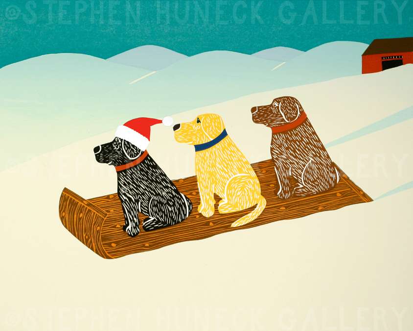Holiday Sled Dogs - Giclee