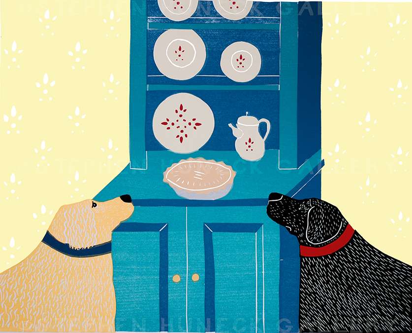 Lucky Dogs (Eye on the Pie) - Original Woodcut
