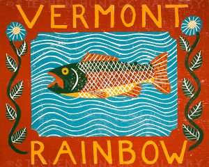 Vermont Rainbow Trout - Original Woodcut