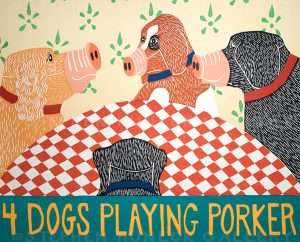 4 Dogs Playing Porker - Original Woodcut