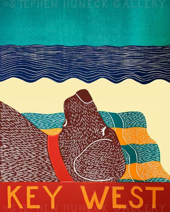 Beach Dog-Key West - Original Woodcut