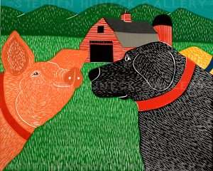 Sally Goes to the Farm - Original Woodcut