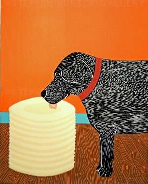 Sally Washes the Dishes - Original Woodcut