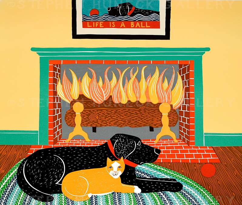 What a Ball-Orange Cat - Original Woodcut