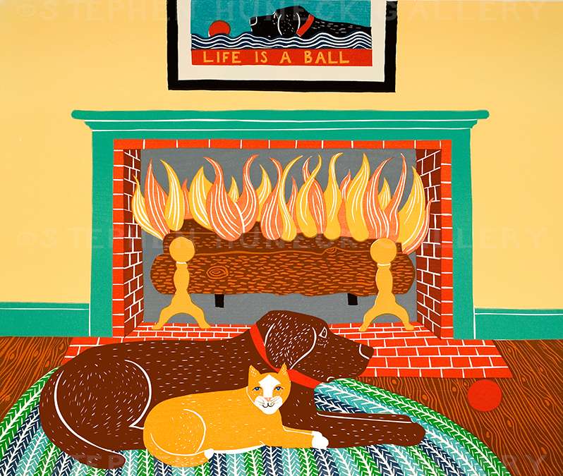 What a Ball-Orange Cat - Original Woodcut