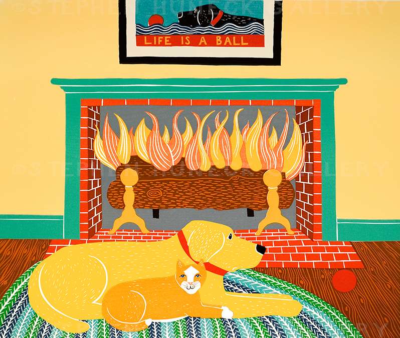 What a Ball-Orange Cat - Original Woodcut