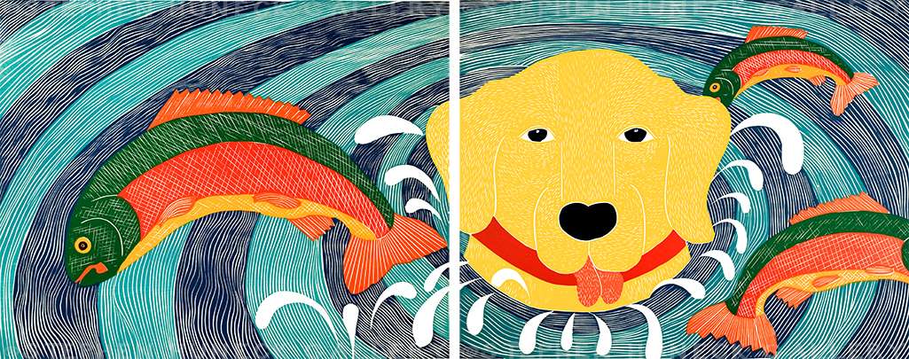 Fish Are Jumping - Diptych Woodcut