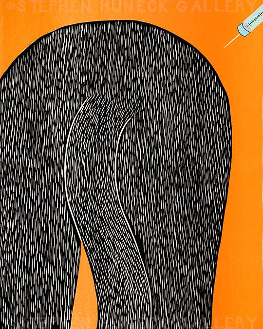 Getting a Shot - Original Woodcut