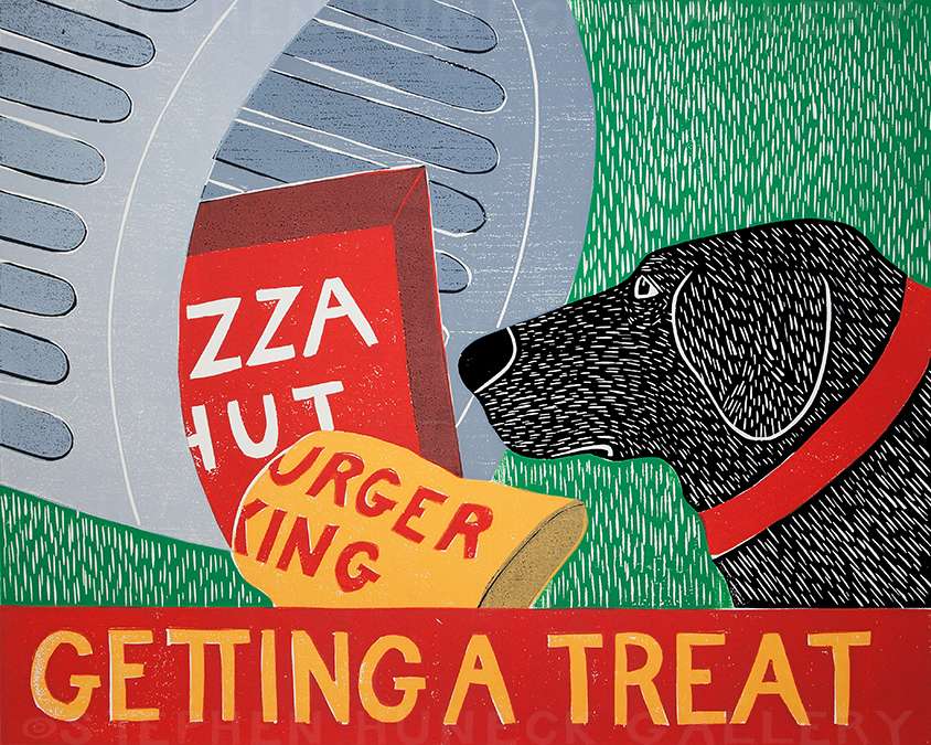 Getting a Treat-Trash - Original Woodcut