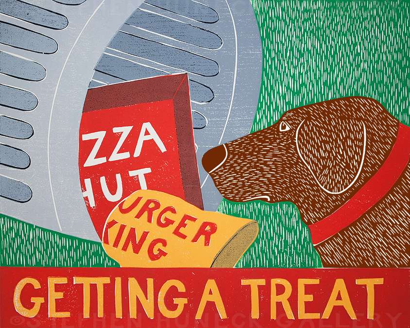 Getting a Treat-Trash - Original Woodcut