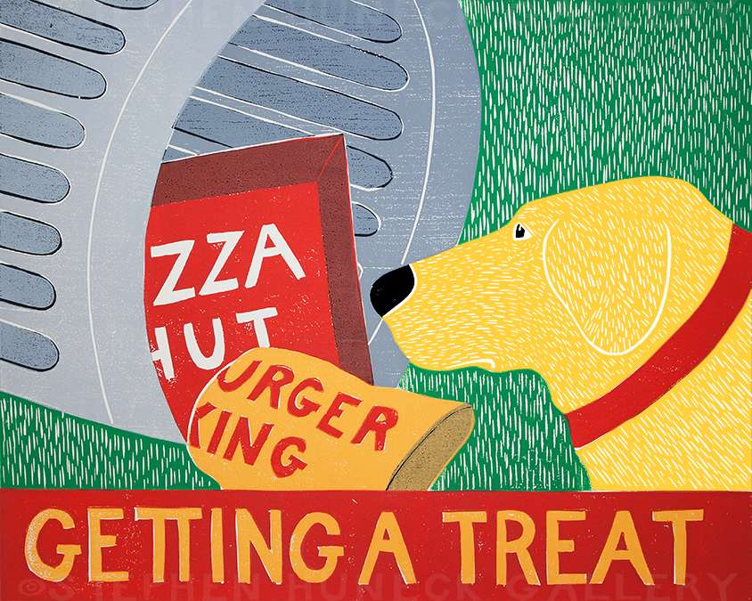 Getting a Treat-Trash - Original Woodcut