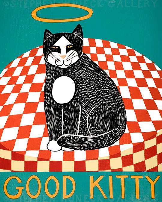 Good Kitty - Original Woodcut
