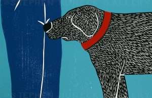 Greeting Visitors-Bad Dog - Medium Woodcut
