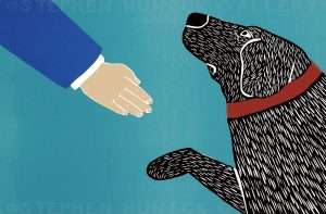 Greeting Visitors-Good Dog - Medium Woodcut