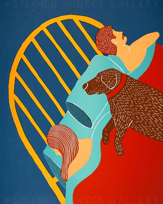 Hogging the Bed - Original Woodcut