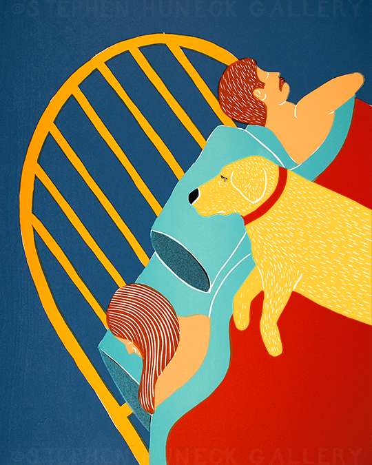Hogging the Bed - Original Woodcut