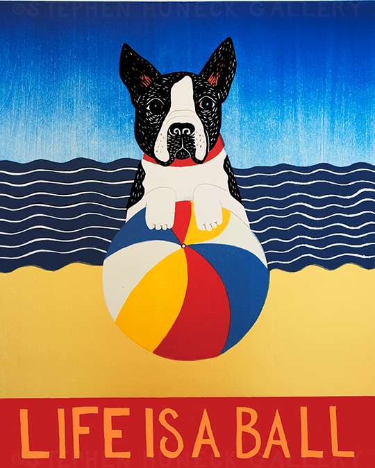 Life is a Ball-Boston Terrier - Original Woodcut
