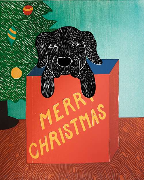 Merry Christmas (Puppy Present) - Giclee Print