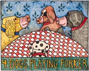 4 Dogs Playing Porker - Crayon Print