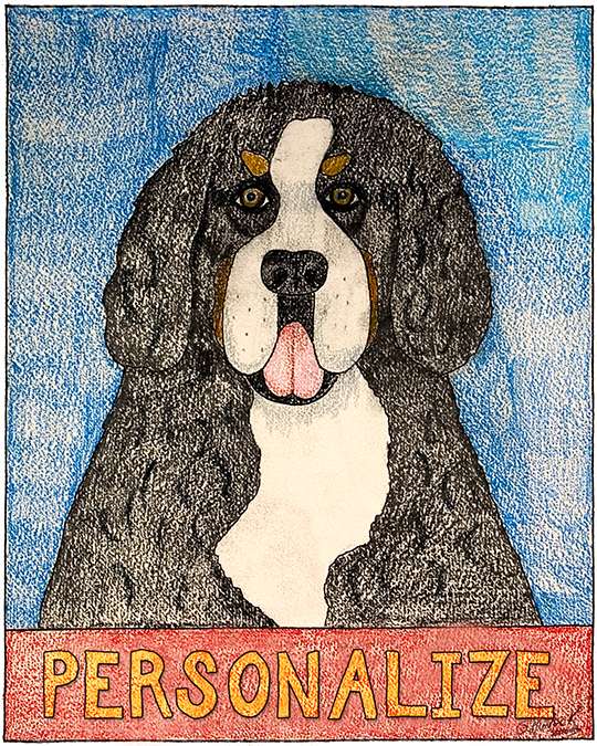 Bernese Mountain Dog - Customizable Crayon Giclee