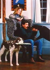 Stephen & Gwen Huneck with one of their dogs in their home