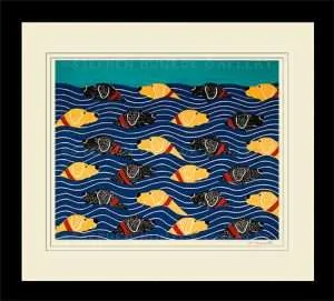 Stephen Huneck Beach Party framed print - dogs in water waves